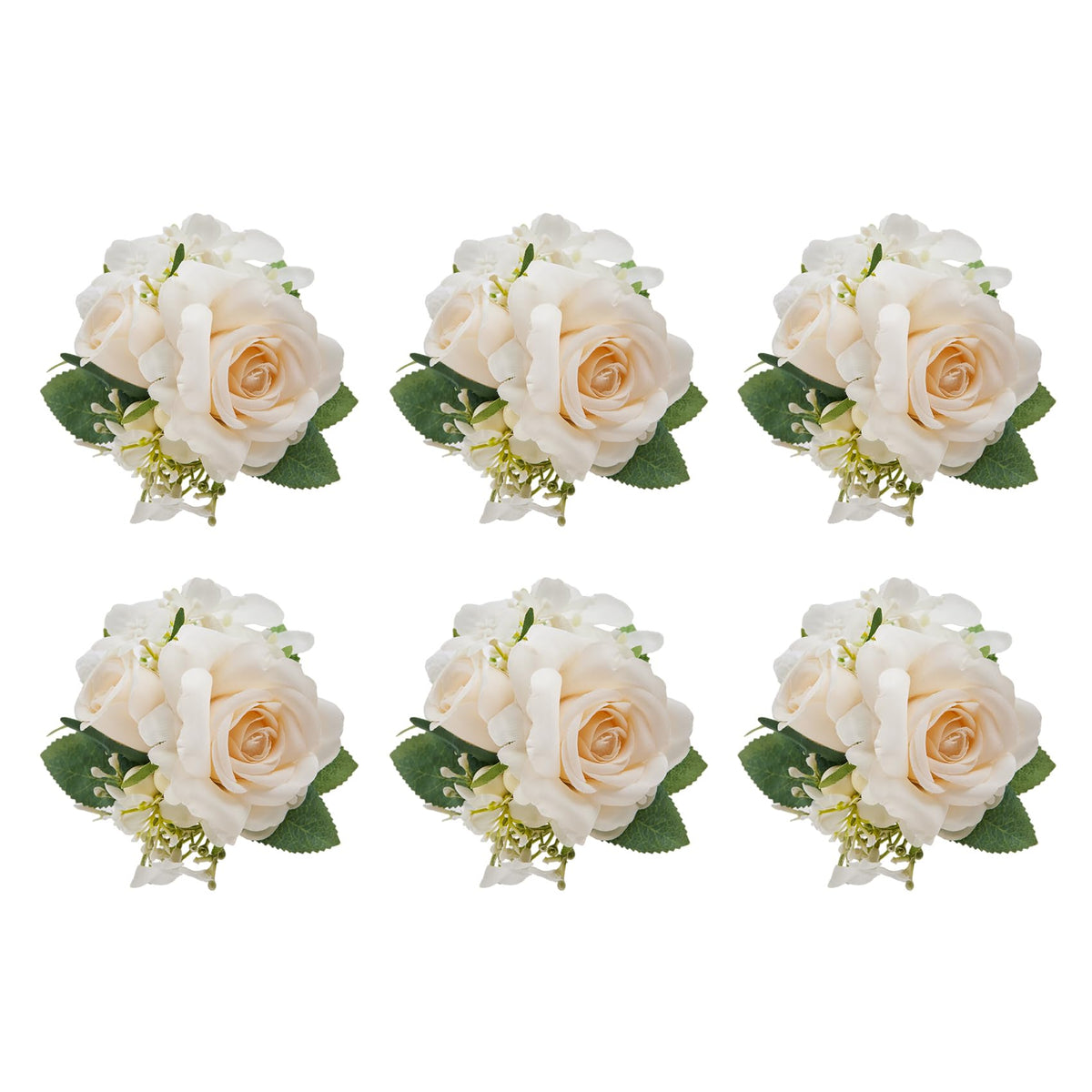 6Pcs White Artificial Silk Rose Wrist Corsages Wedding Prom