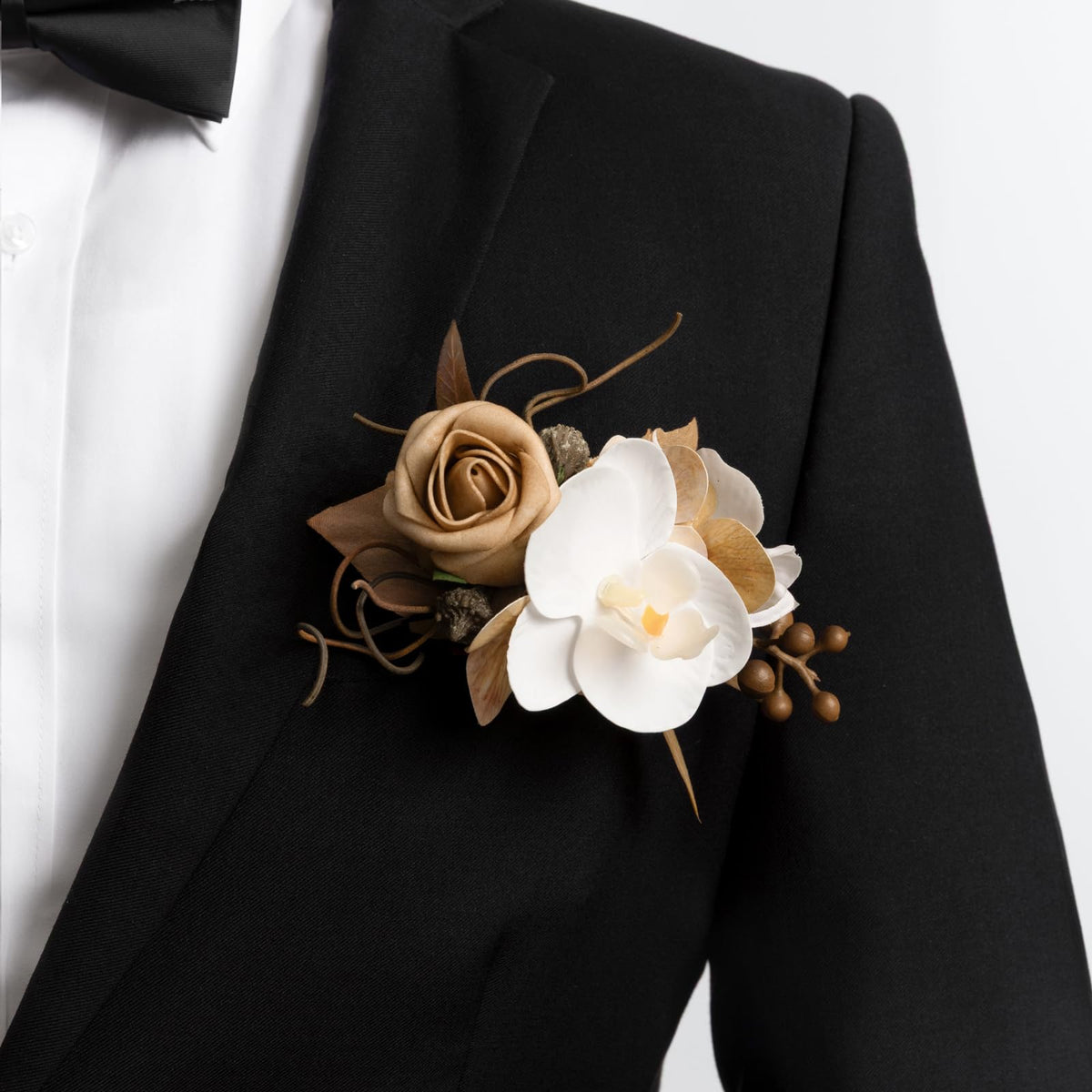 Ling's Moment Boutonniere for Men with Pin, White Ranunculus Ivory, 6"Wx5"H