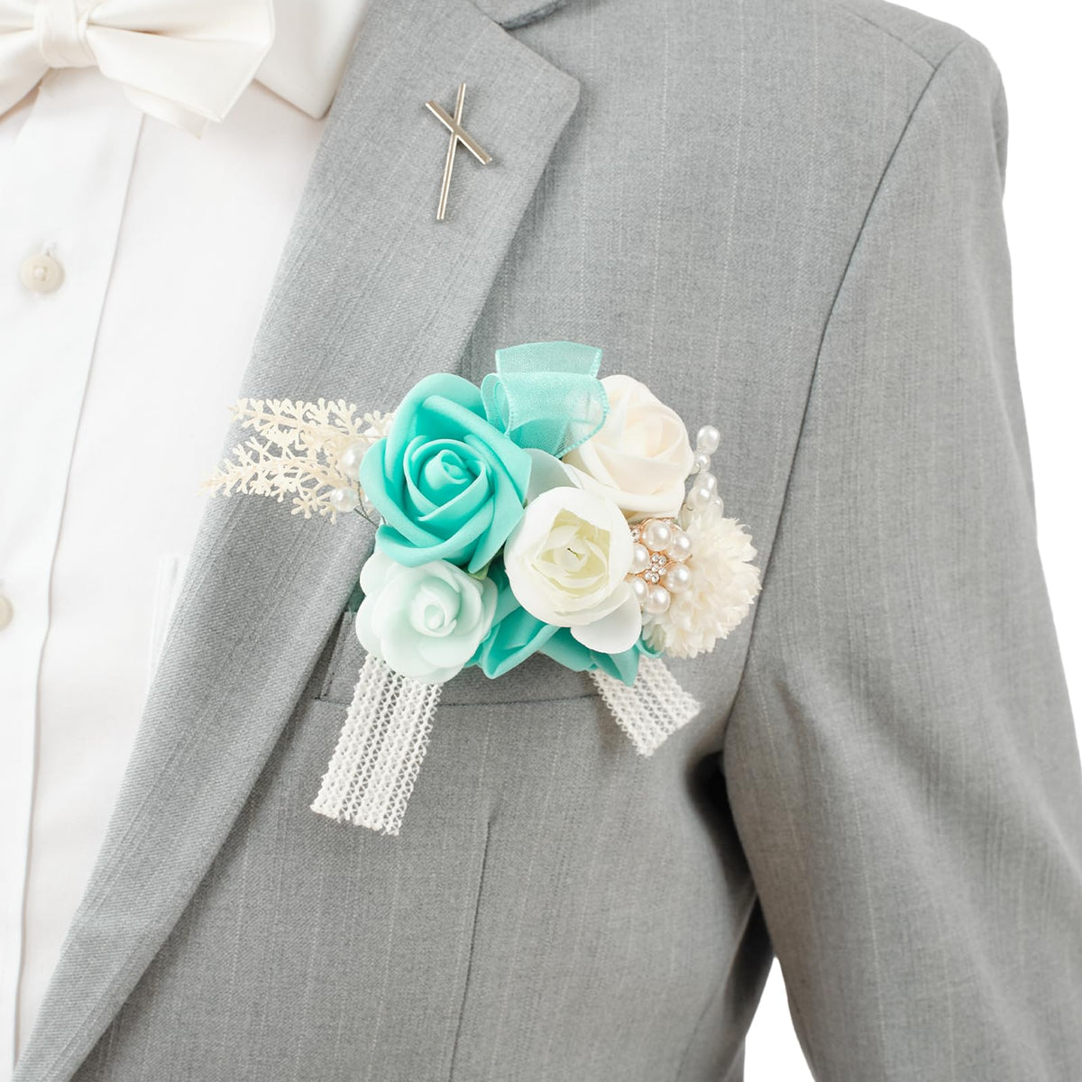 TINGE TIME Luxury Groom Boutonniere for Wedding, 1 PCS Pocket Boutonniere for Men Wedding, Prom, Homecoming, Anniversary, Graduation, Christmas Dinner (Terracotta)