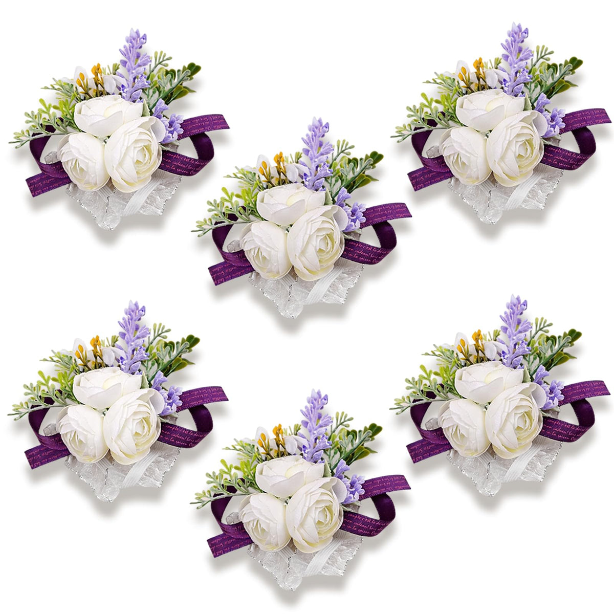 Artificial Champagne Rose Wrist Corsages Set 6Pcs for Wedding Party