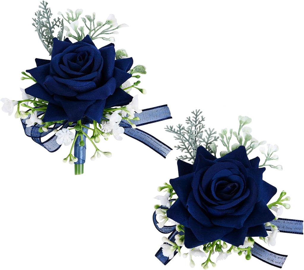 MAFELOE Artificial Corsage & Boutonniere Set, Navy Blue, 2 Pieces (Y-N1)