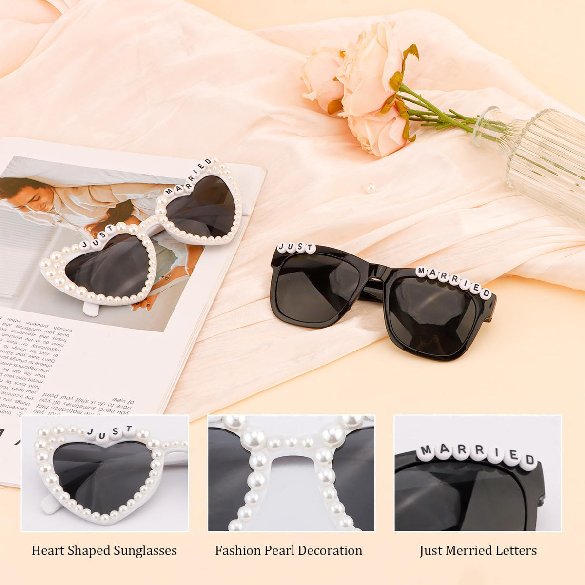 Just Married Decorations Bride And Groom Sunglasses for Just Married Wedding Party Decorations Wedding Sunglasses Accessories White And Black