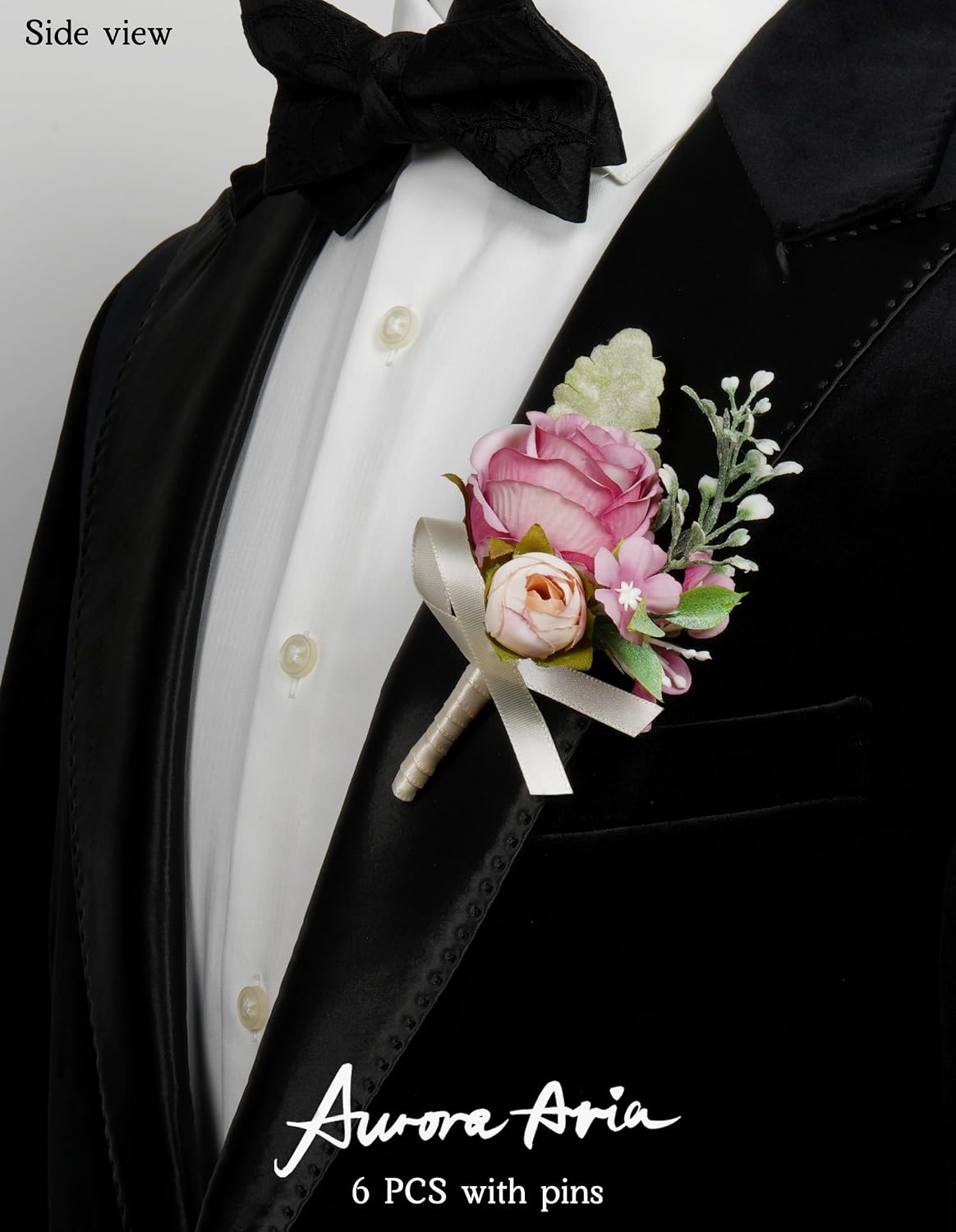 AuroraAria Dusty Rose Boutonniere for Men,Set of 6,Groom Boutonniere for Wedding,Anniversary,Homecoming,Formal Dinner Party,Wedding Decor,Artificial Dusty Rose Rose