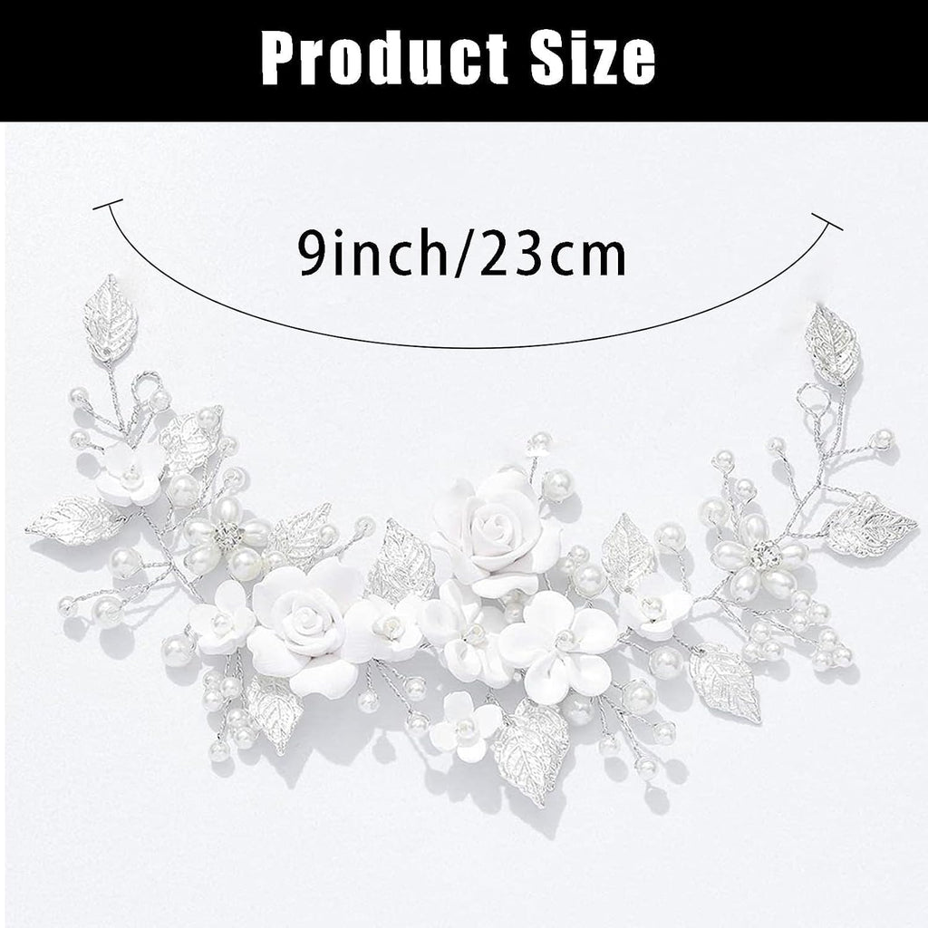 Flower Bride Wedding Hair Vine Silver Rhinestone Leaf Hair Accessories Headband for Women and Girls