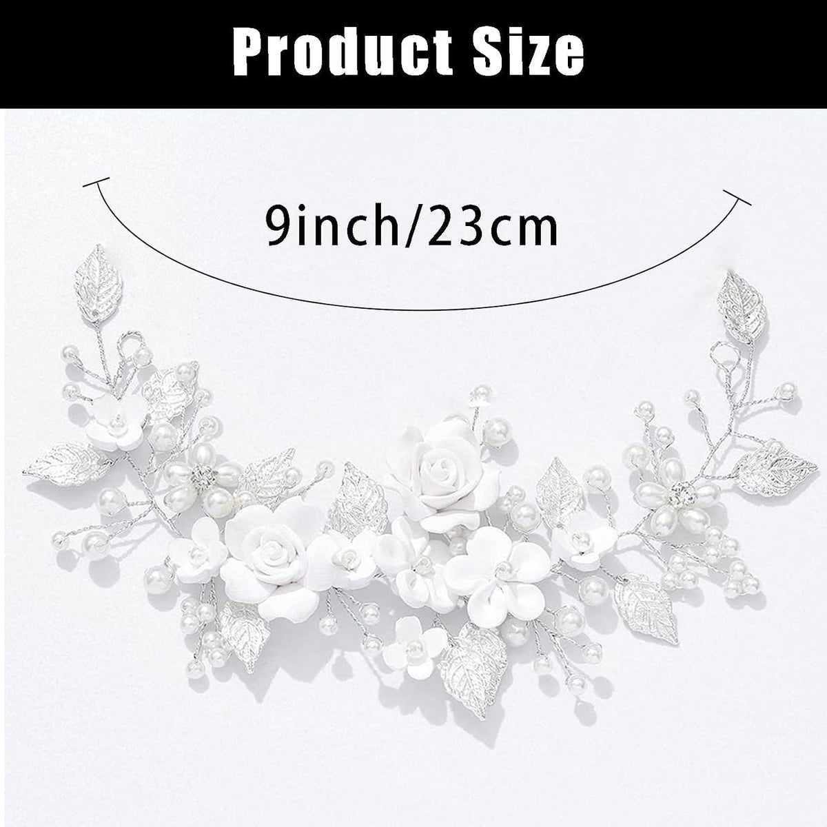 Flower Bride Wedding Hair Vine Silver Rhinestone Leaf Hair Accessories Headband for Women and Girls