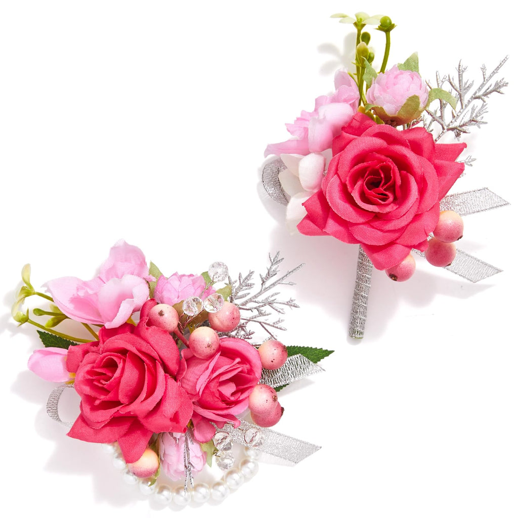 Serwalin 6 Pcs Champagne Rose Wrist Corsage Wristlet for Wedding Prom Party