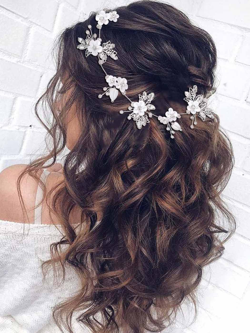 Unicra Bride Silver Wedding Hair Vine Flower Bridal Hair Piece Leaf Party Hair Accessories Crystal Hair Jewelry Rhinestone Headpieces for Women