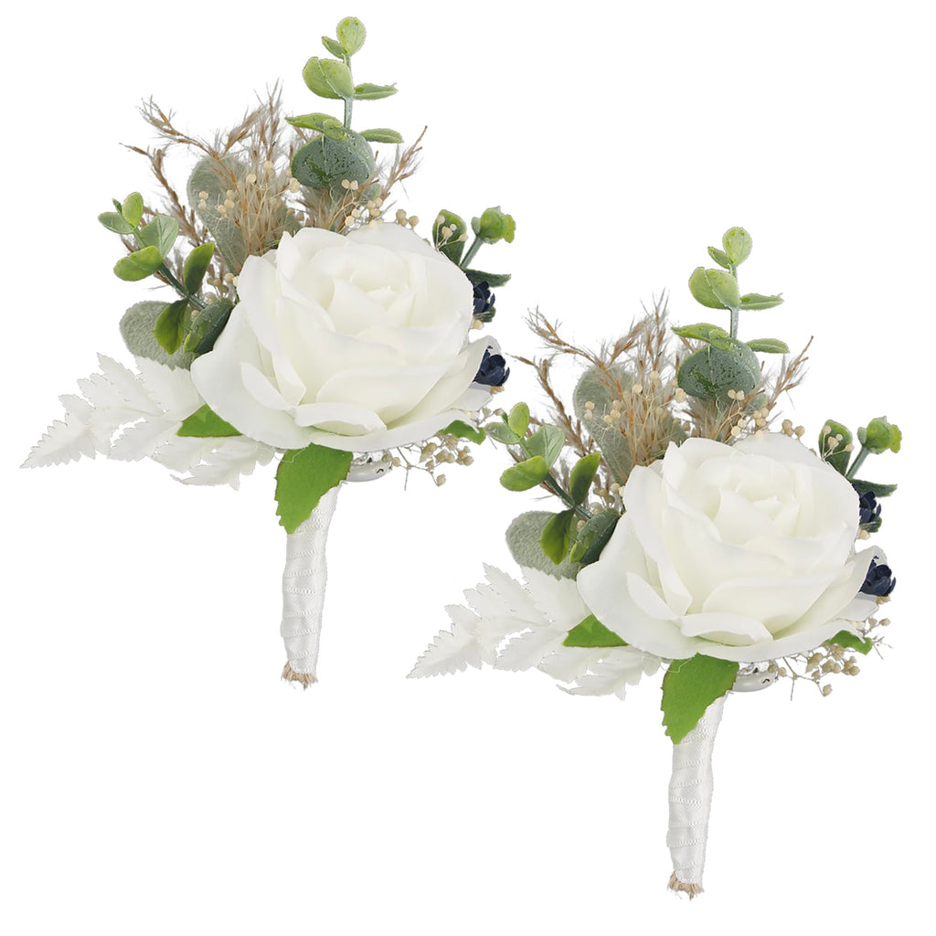 Rinlong 2Pcs Terracotta Boutonnieres with Pins for Men, Groom, Groomsmen