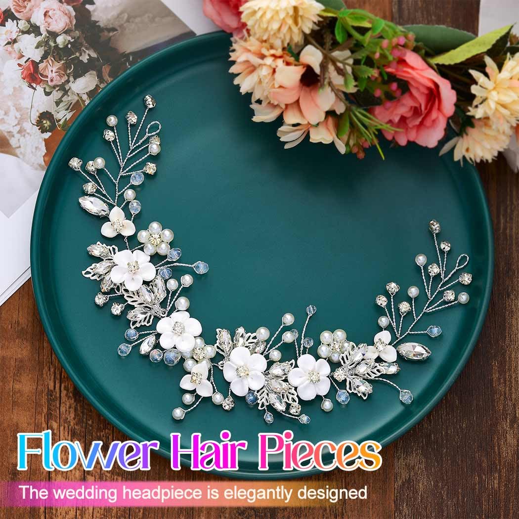 Catery Flower Bride Wedding Hair Vine Wedding Headpiece Bridal Hair Accessories for Brides and Women (Silver, One Size)