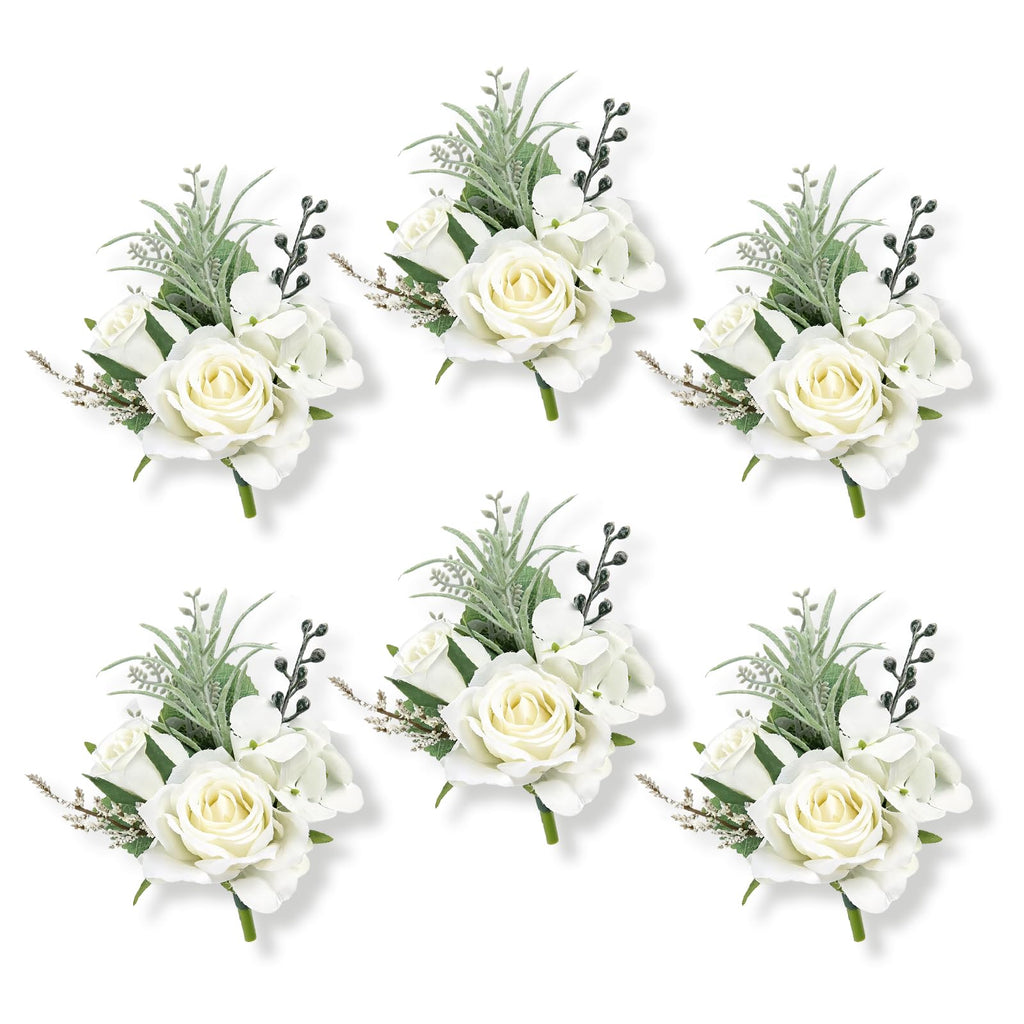 6Pcs Ivory White Faux Silk Rose Women Corsages Wristlet Wedding