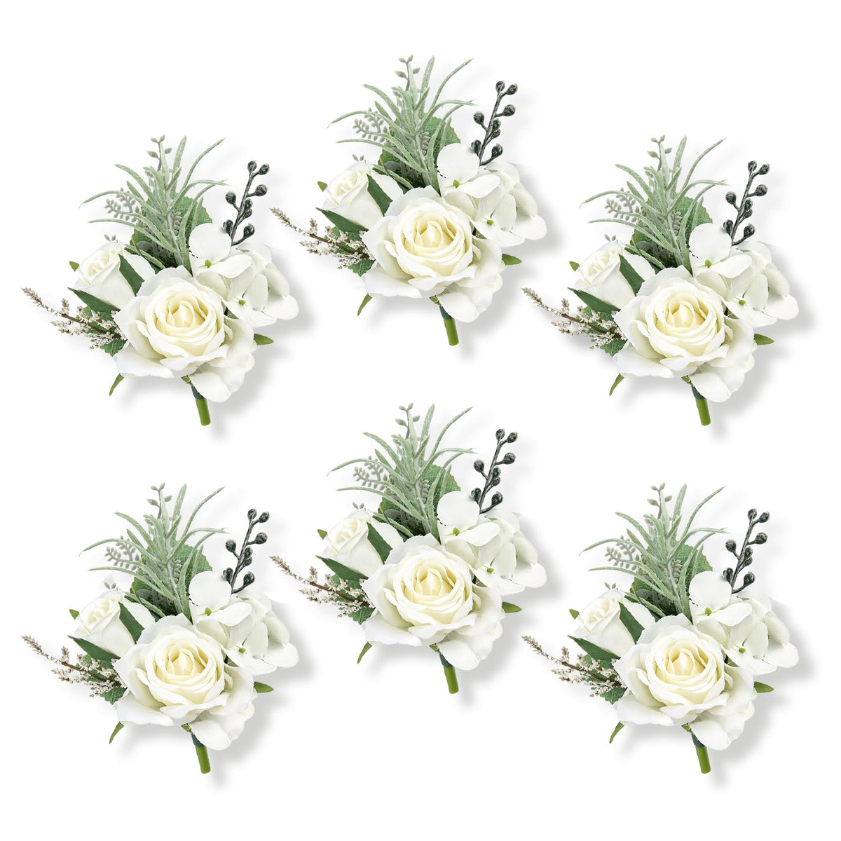 6Pcs Ivory White Faux Silk Rose Women Corsages Wristlet Wedding