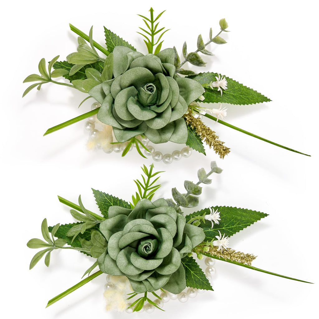 Serwalin 2Pcs Champagne Wrist Corsage Wristlet for Wedding Prom, 6-7Inch