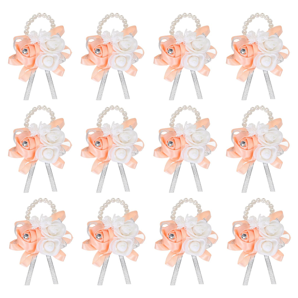 MECCANIXITY 12Pcs Wrist Corsage Artificial Flower Bracelets Rose Wrist Bride Groom Decorative for Wedding Ceremony Prom Party Anniversary Sky Blue