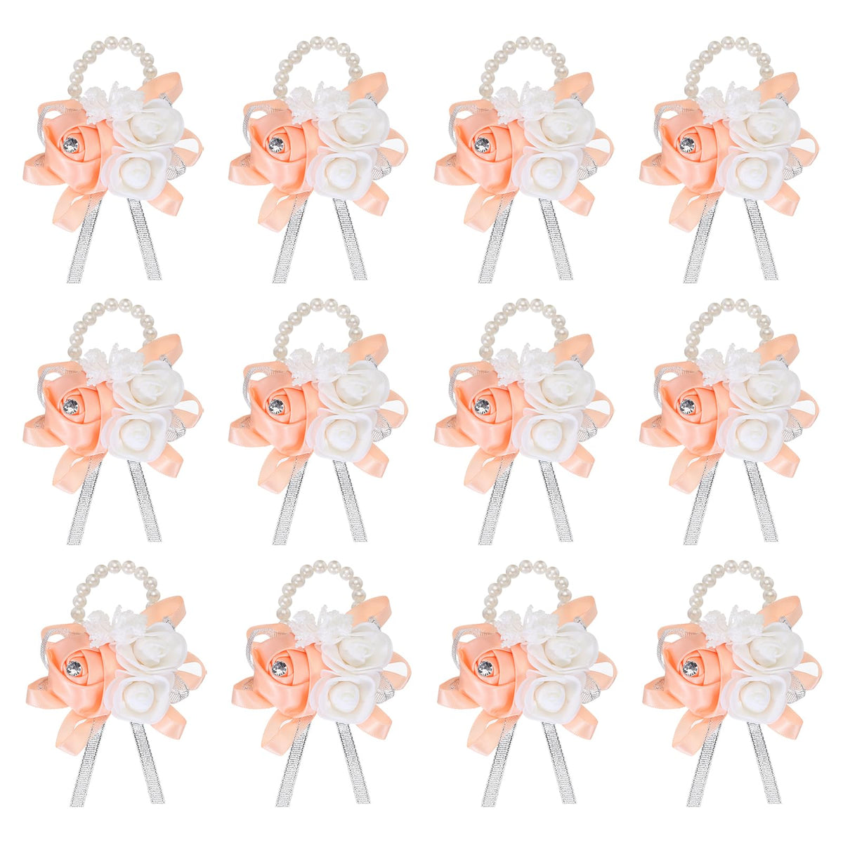 MECCANIXITY 12Pcs Wrist Corsage Artificial Flower Bracelets Rose Wrist Bride Groom Decorative for Wedding Ceremony Prom Party Anniversary Sky Blue