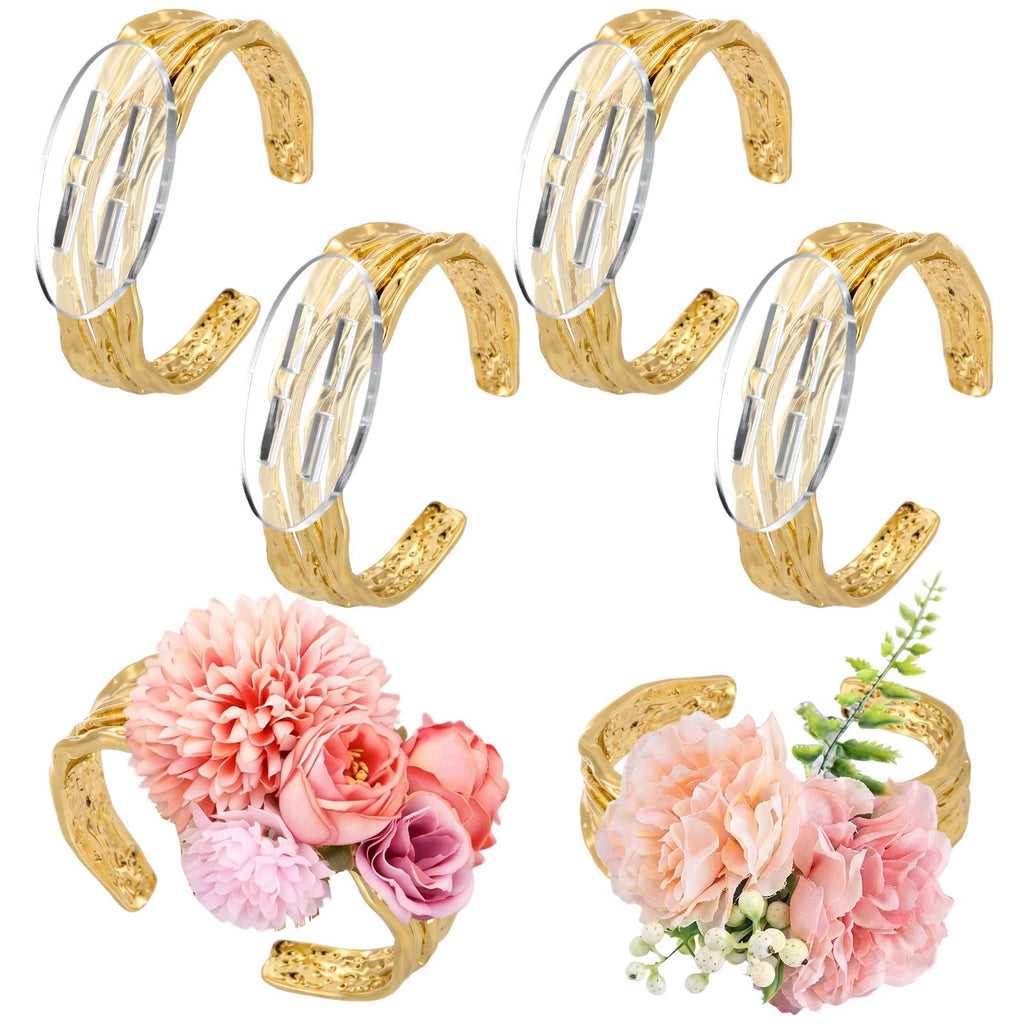 Hotop 4 Set Gold Hammered Wrist Corsage Bracelets Stackable Cuff