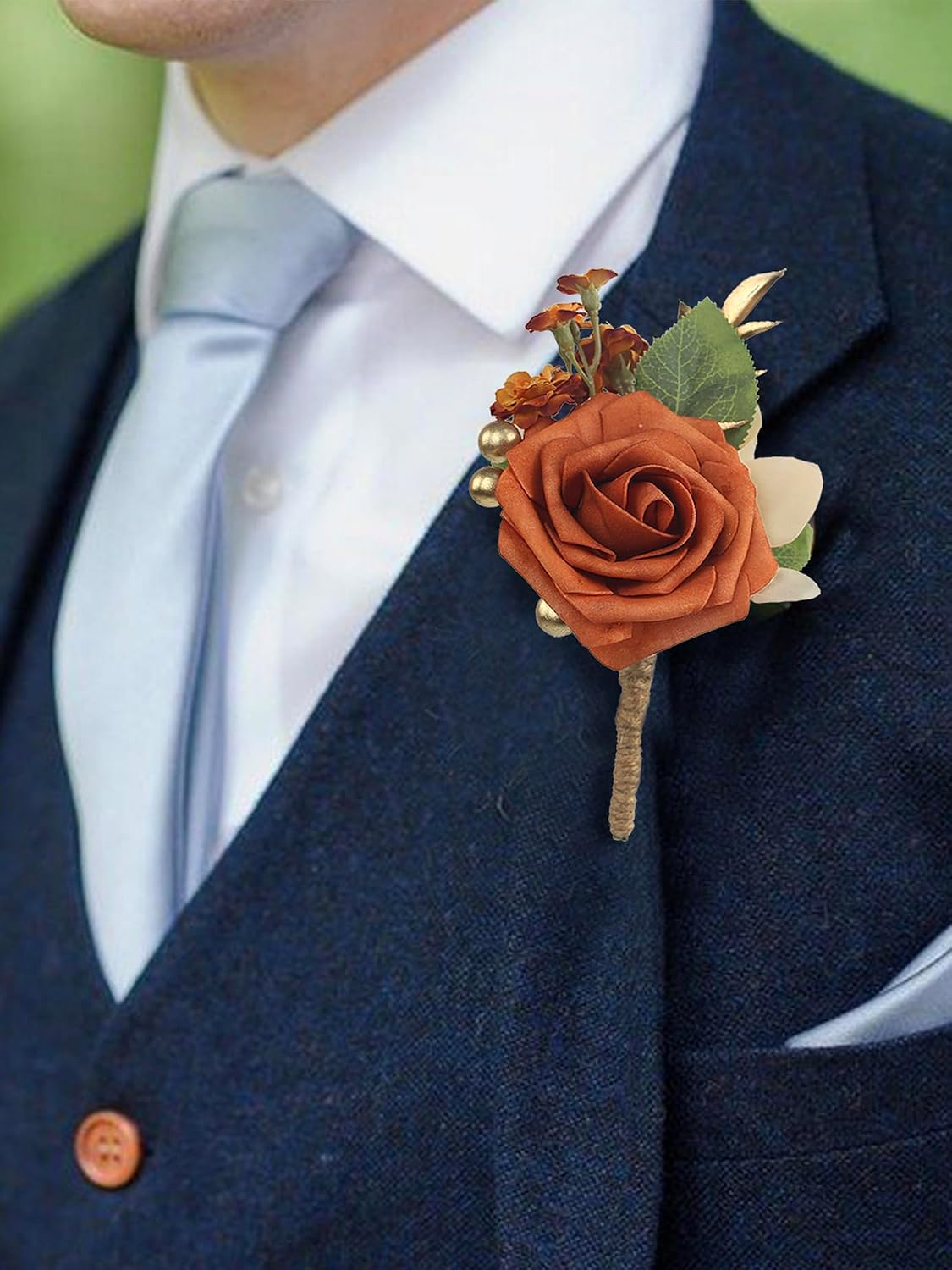 Rinlong 2Pcs Terracotta Boutonnieres with Pins for Men, Groom, Groomsmen