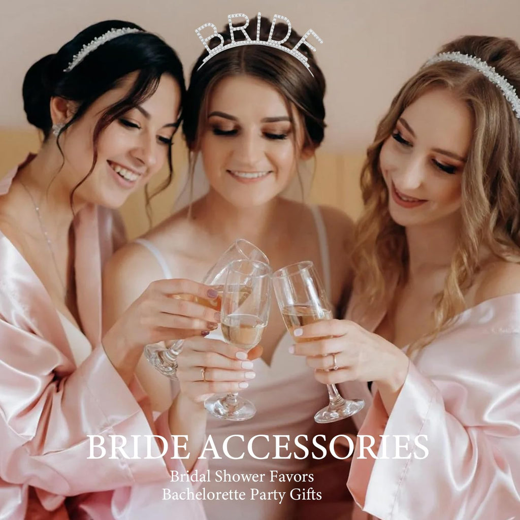 Atoden Bride Sash and Headband Bachelorette Party Decorations Bridal Shower Favors White Bride Crown Tiara Pearl Rhinestone Wedding Headpiece Hair Accessories Engagement Party Outfits Gifts