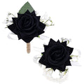 2Pcs Burgundy Rose Corsage and Boutonniere Set, Wrist Corsage with Double Pearl Bracelet and Boutonniere for Men with Pin Clip for Wedding Prom Homecoming Party Suit Decorations