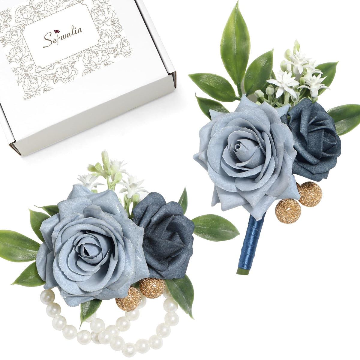 Serwalin 6 Pcs Champagne Rose Wrist Corsage Wristlet for Wedding Prom Party