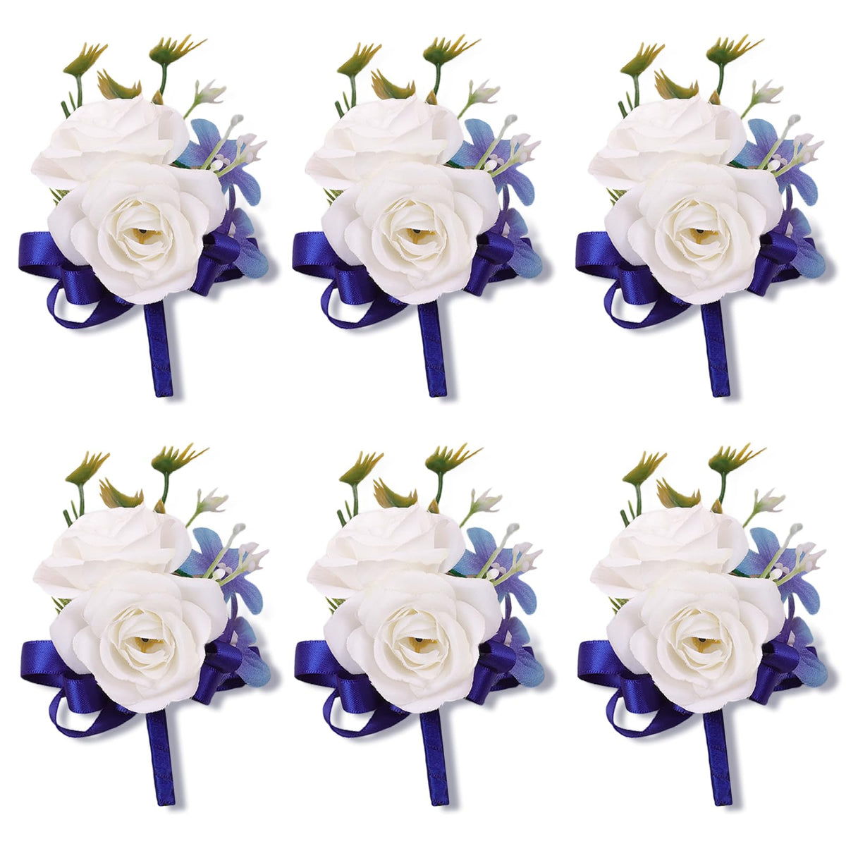 Artificial Champagne Rose Wrist Corsages Set 6Pcs for Wedding Party