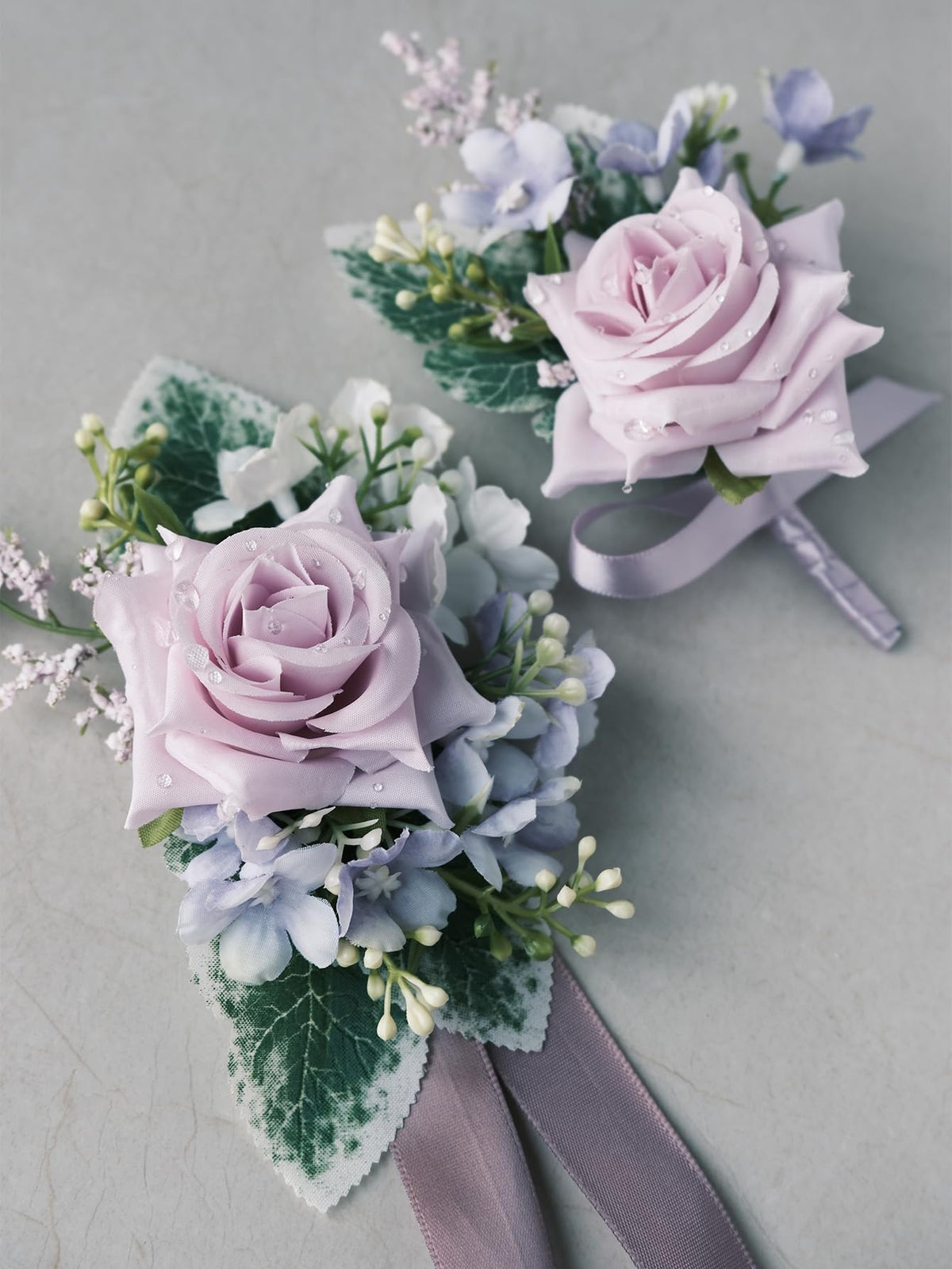 White Rose Wrist Corsage and Boutonniere Set with Ribbon Ties Wedding Prom Formal Accessories (White Style 3)