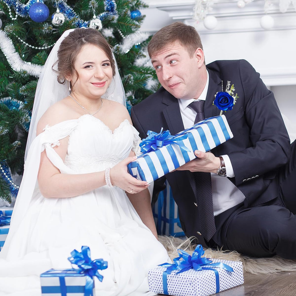1Pc Royal Blue & White Boutonniere for Men Wedding Prom Suit Flower