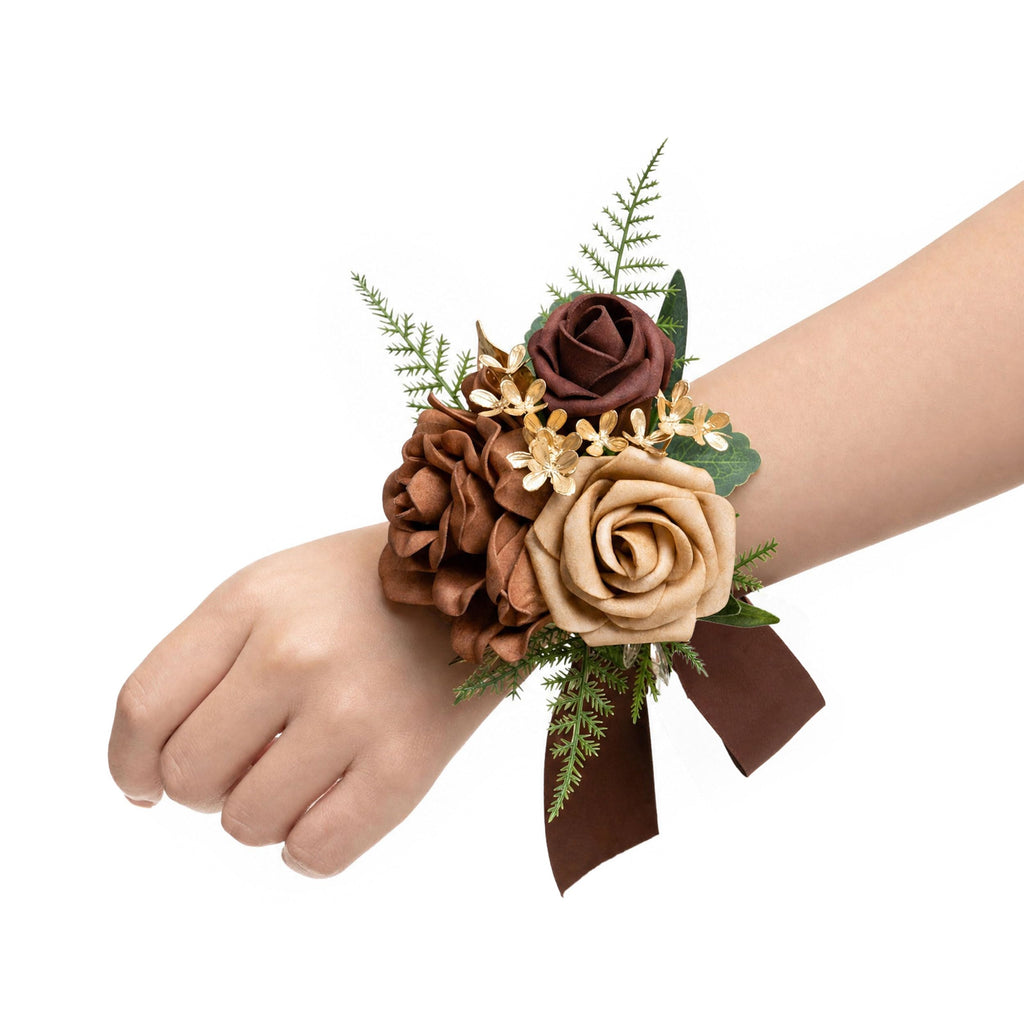 Ling's moment 6pcs Corsage Wristlet, Fall Wedding Decor, Teal Orange