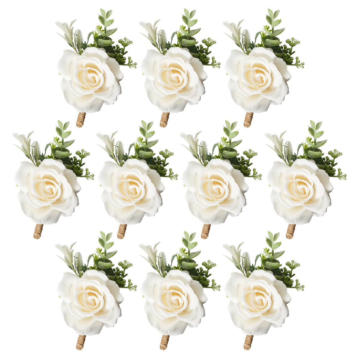 Gvhntk Ivory Rose Boutonniere for Men Wedding Set of 6 Groom Groomsmen Best Man Artificial Flowers Boutonniere for Wedding Ceremony Anniversary Prom Flowers Formal Dinner Party (6, White, Middle)