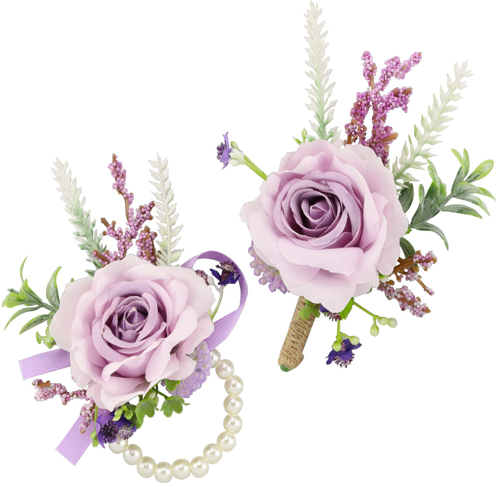 SITUMEIZI 2Pcs Red Rose Wrist Corsage and Boutonniere Set for Prom Decor