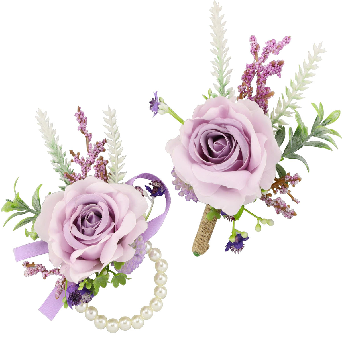 SITUMEIZI 2Pcs Red Rose Wrist Corsage and Boutonniere Set for Prom Decor