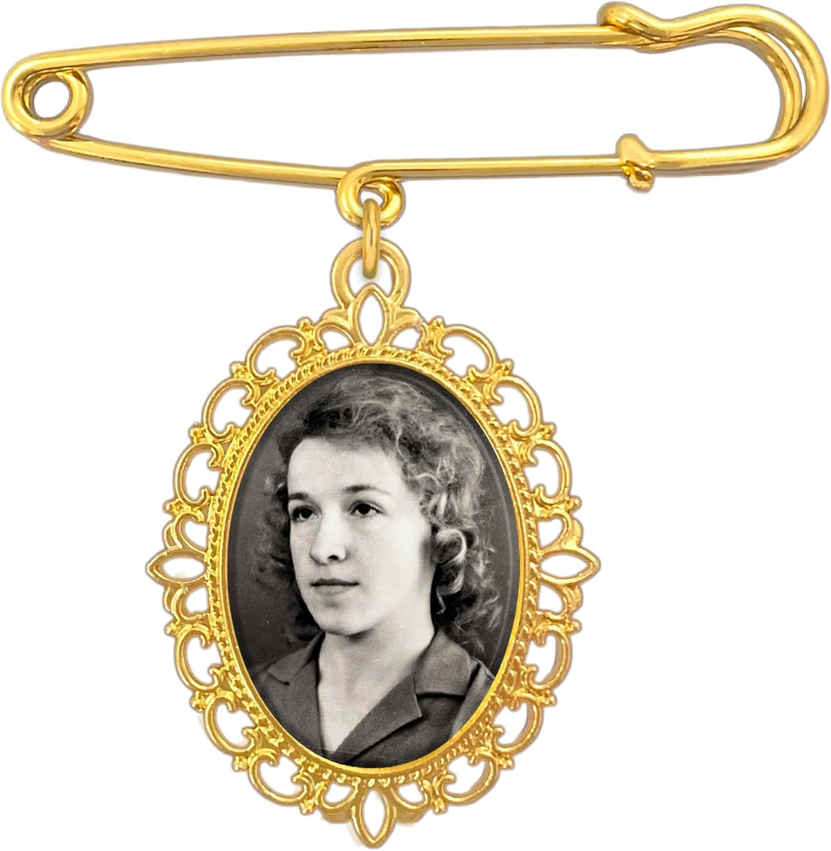 Gold Wedding Bouquet Photo Charm Pin for Bridal Bouquet or Boutonniere Memorial for Mother Father of The Bride or Groom Wedding Accessory