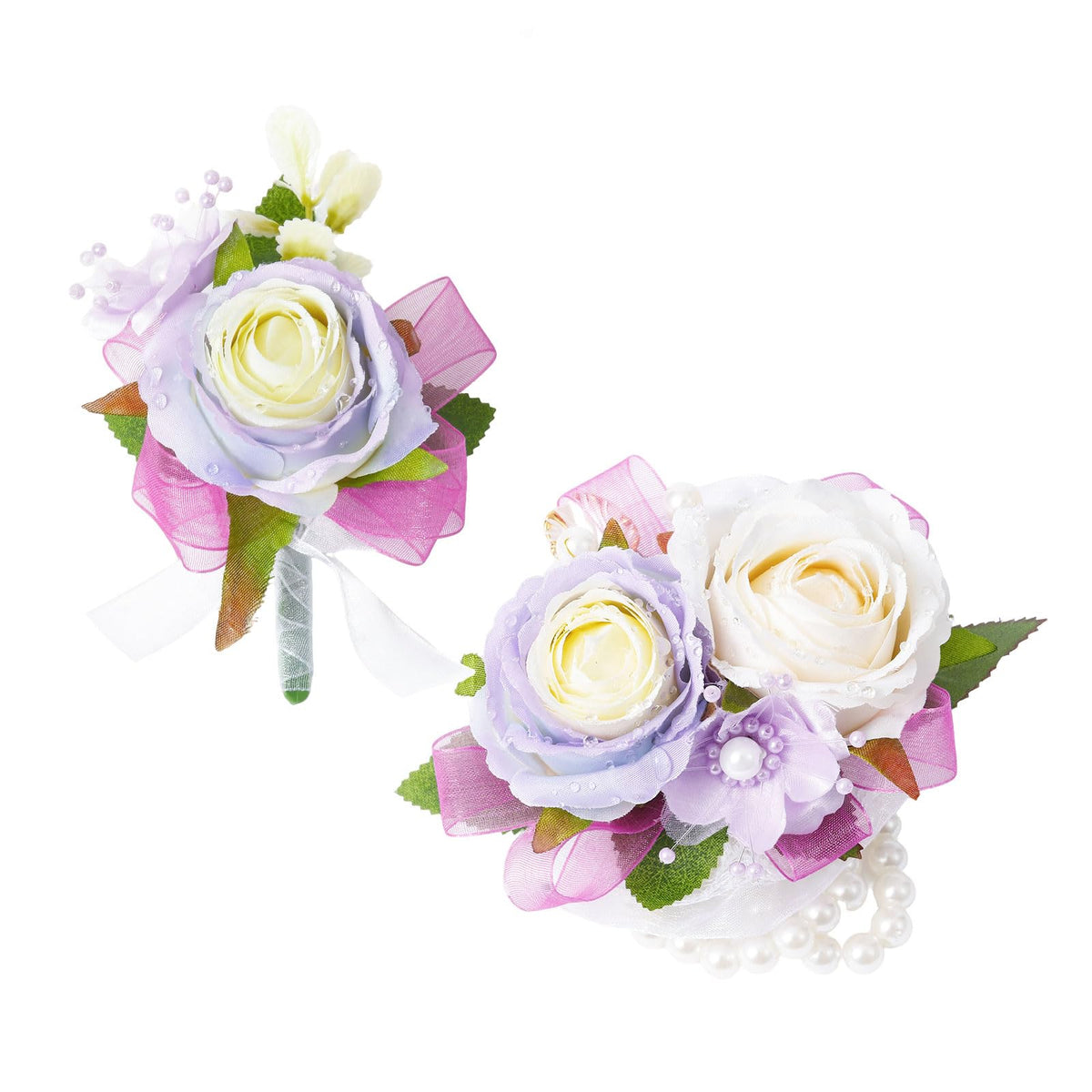 Boutonniere & Wrist Corsage Set for Wedding Prom, Pink Rose
