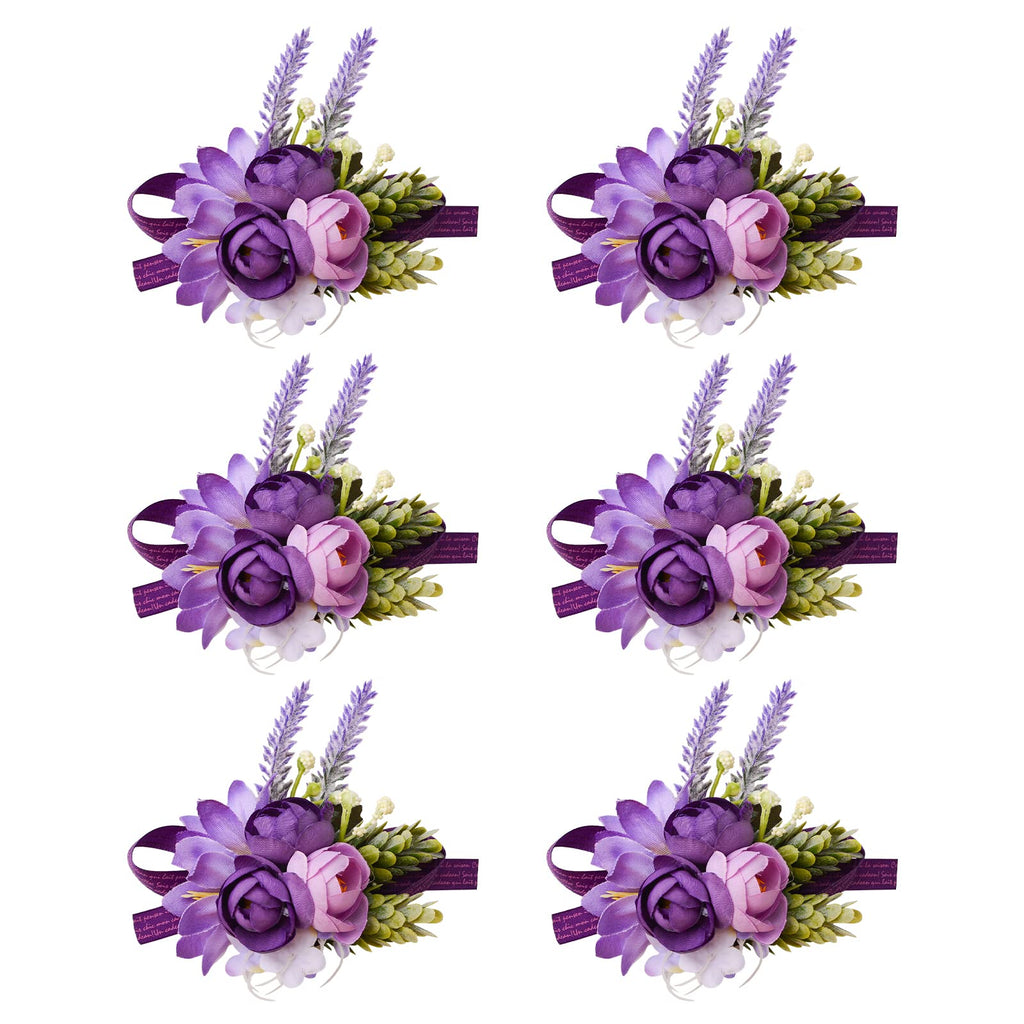 Wrist Corsage and Boutonniere Set, 1 Set Small Rose Purple Hand Flower for Prom Artificial Wedding Wrist Corsage for Wedding Party Prom