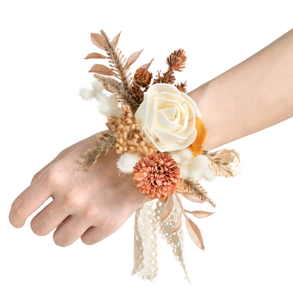 Ling's moment 2pcs Prom Wrist/Shoulder Corsage, Fall Terracotta