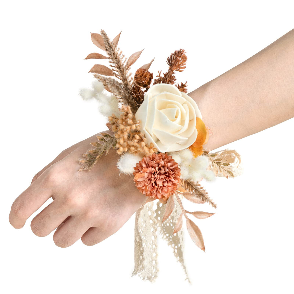 Ling's moment 2pcs Prom Wrist/Shoulder Corsage, Fall Terracotta