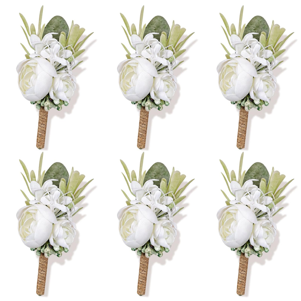 Artificial Champagne Rose Wrist Corsages Set 6Pcs for Wedding Party
