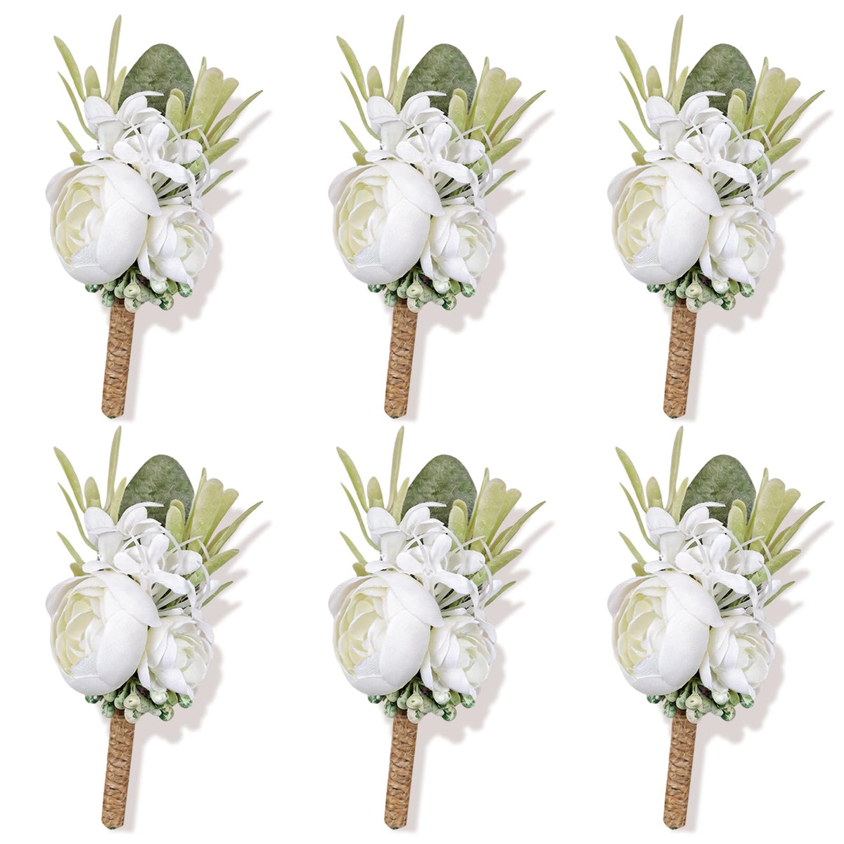 Artificial Champagne Rose Wrist Corsages Set 6Pcs for Wedding Party
