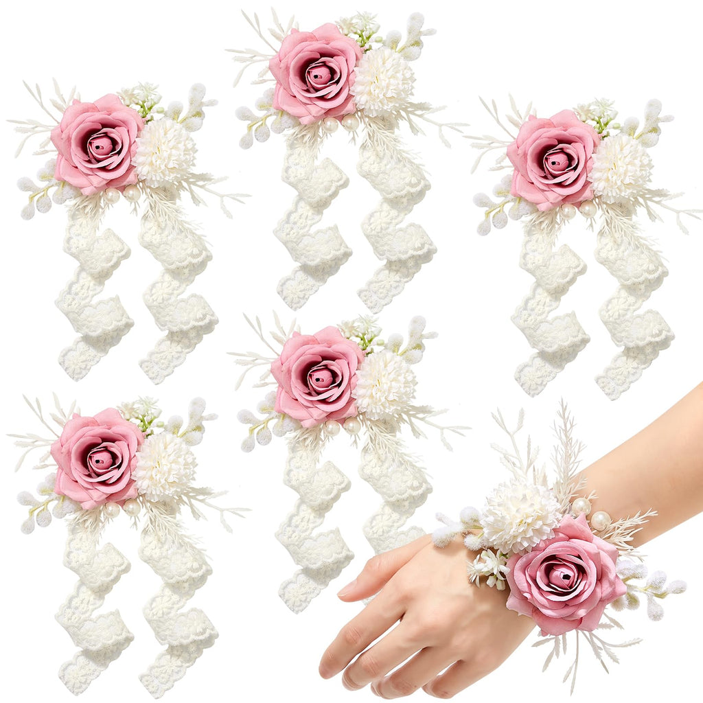Serwalin 6 Pcs White Rose Wrist Corsage Wristlet for Wedding Prom Party