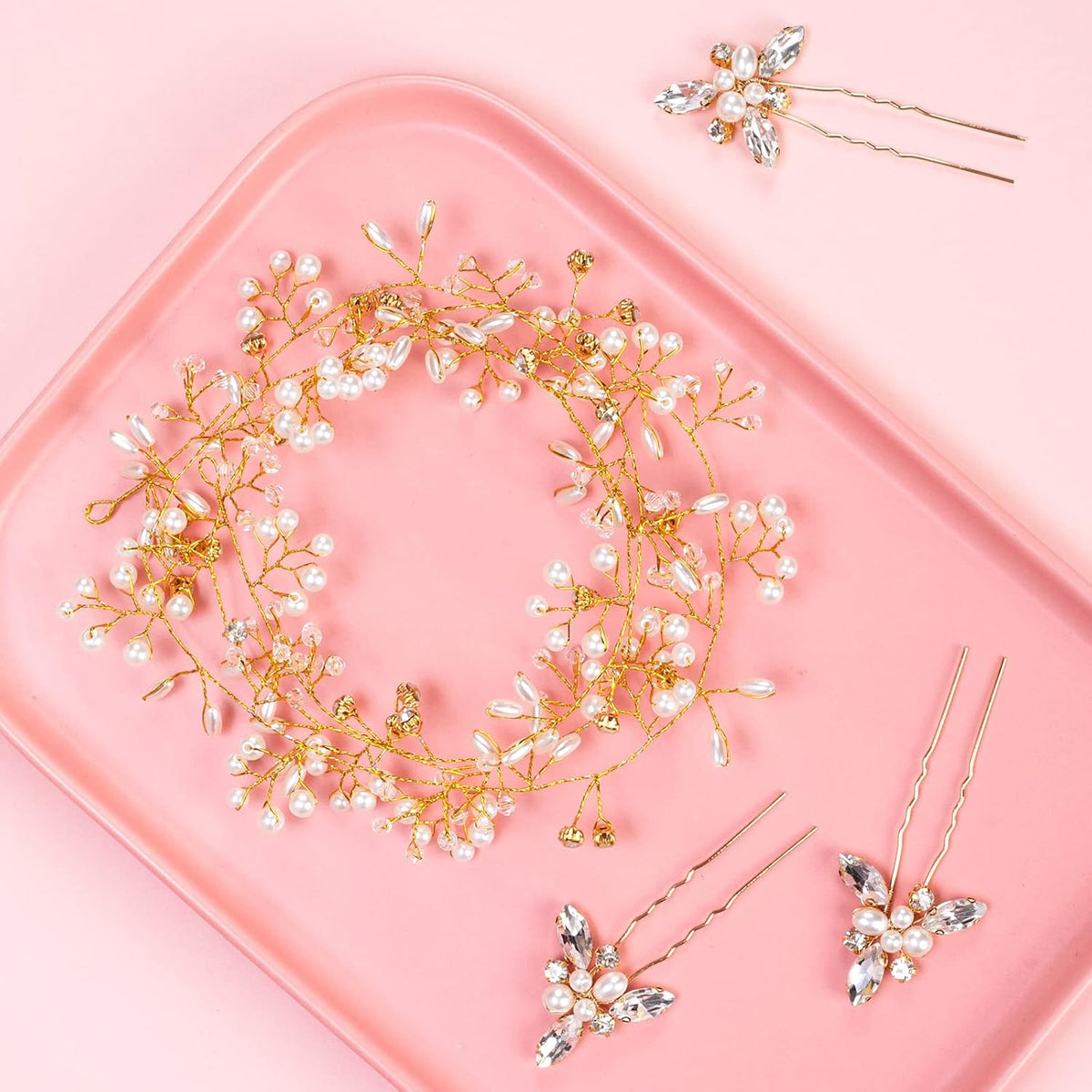 Wedding Hair Bridal Hair Accessories Pieces for Brides Hair Vine Crystal Extra Long Pearl and Beads Bridal Hair Vine Headband Head Pieces for Women and Girls (39inGold, 39in)