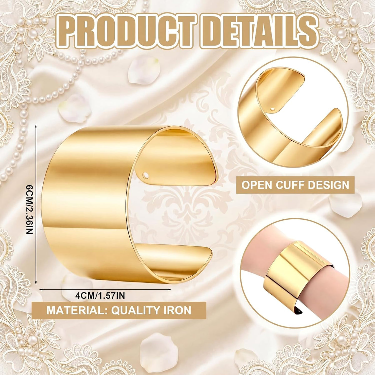 Liliaafar 6 Pcs Gold Corsage Wristlet Cuff Bracelets Women,Cuff
