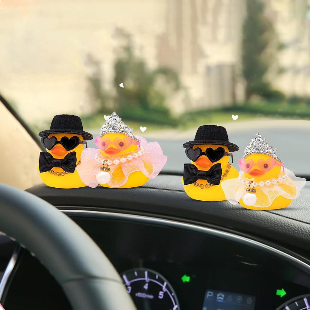 wonuu Pair Set of 2 Bride and Groom Rubber Ducks for Wedding Favors, Party Favors, Ceremony Gift Set, Marriage Souvenir, Marry Blessings, Aniversary Present, White Dess with Veil&Soft Top Hat