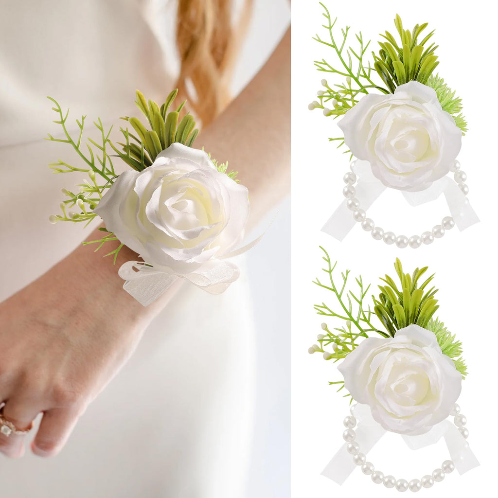 Garisey 2Pcs White Artificial Rose Boutonniere for Men Wedding Ceremony