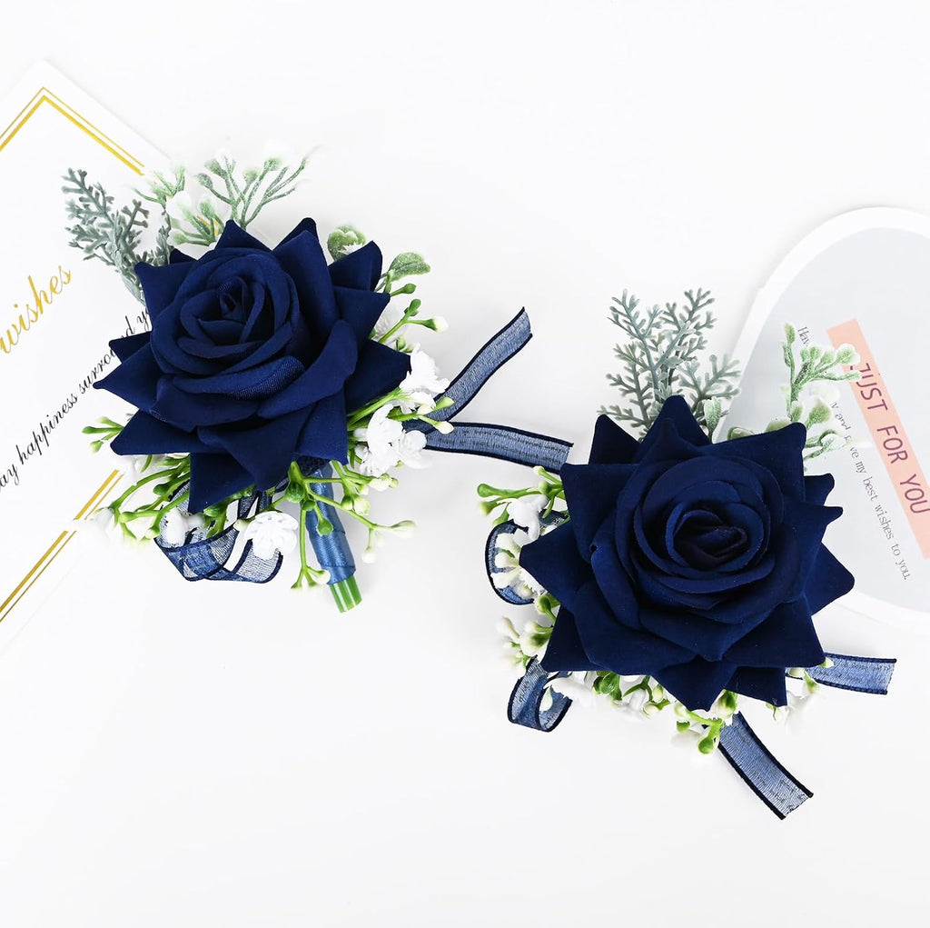 MAFELOE Artificial Corsage & Boutonniere Set, Navy Blue, 2 Pieces (Y-N1)