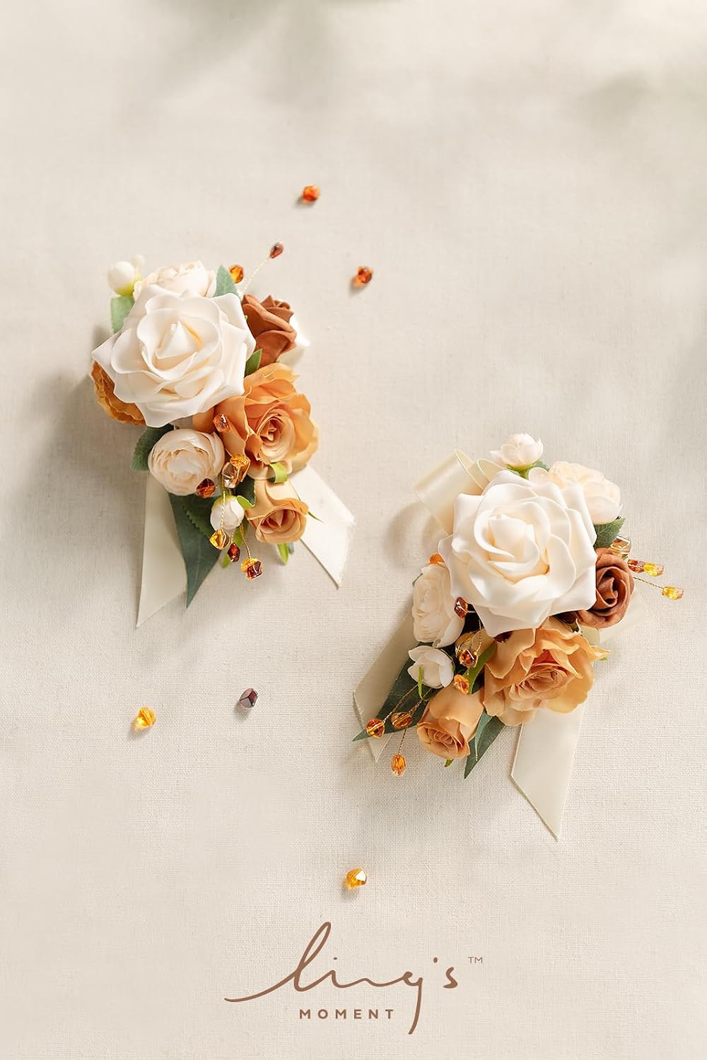 Ling's moment 2pcs Prom Wrist/Shoulder Corsage, Fall Terracotta