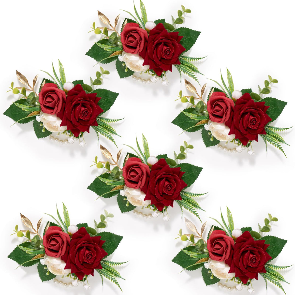 Serwalin Ivory White Rose Corsage and Boutonniere Set for Wedding Prom