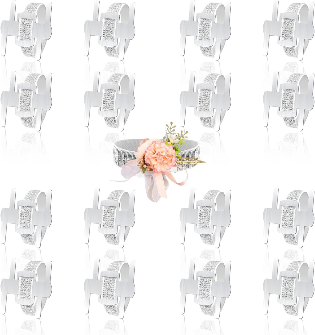 HIONXMGA Corsage Wristlet Band 16 Pcs Silver Wrist Corsage Bracelets Bands