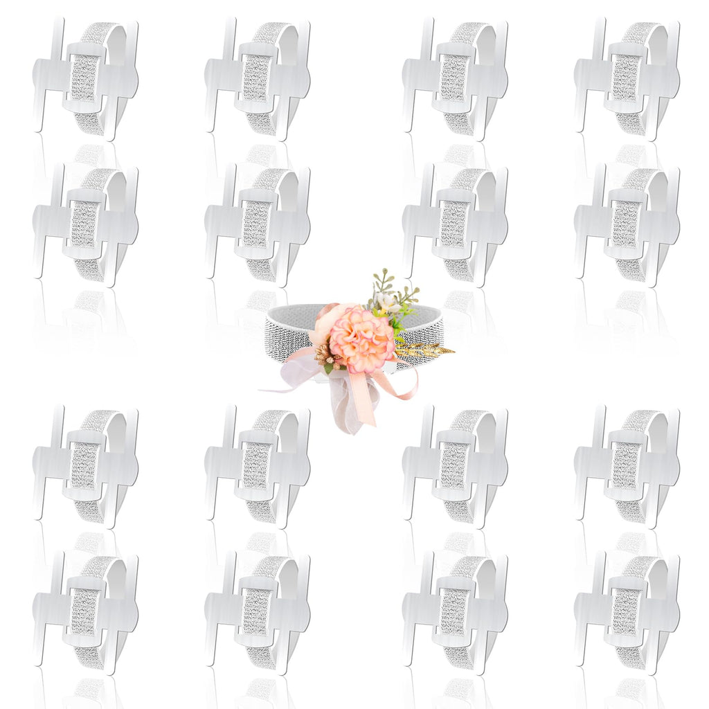 HIONXMGA Corsage Wristlet Band 16 Pcs Silver Wrist Corsage Bracelets Bands