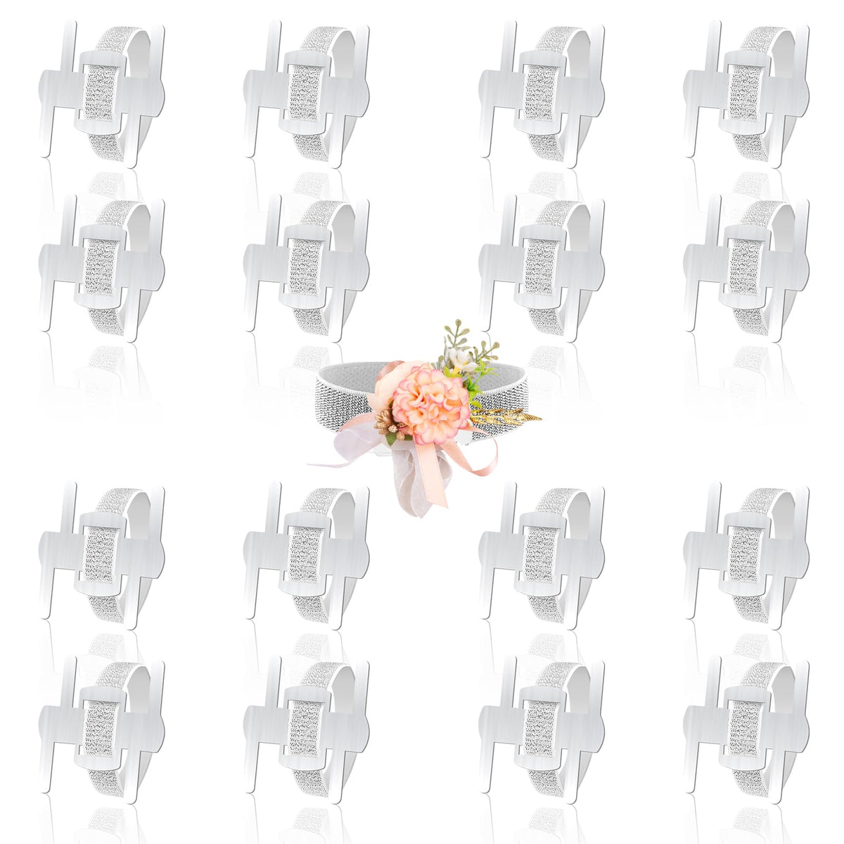 HIONXMGA Corsage Wristlet Band 16 Pcs Silver Wrist Corsage Bracelets Bands