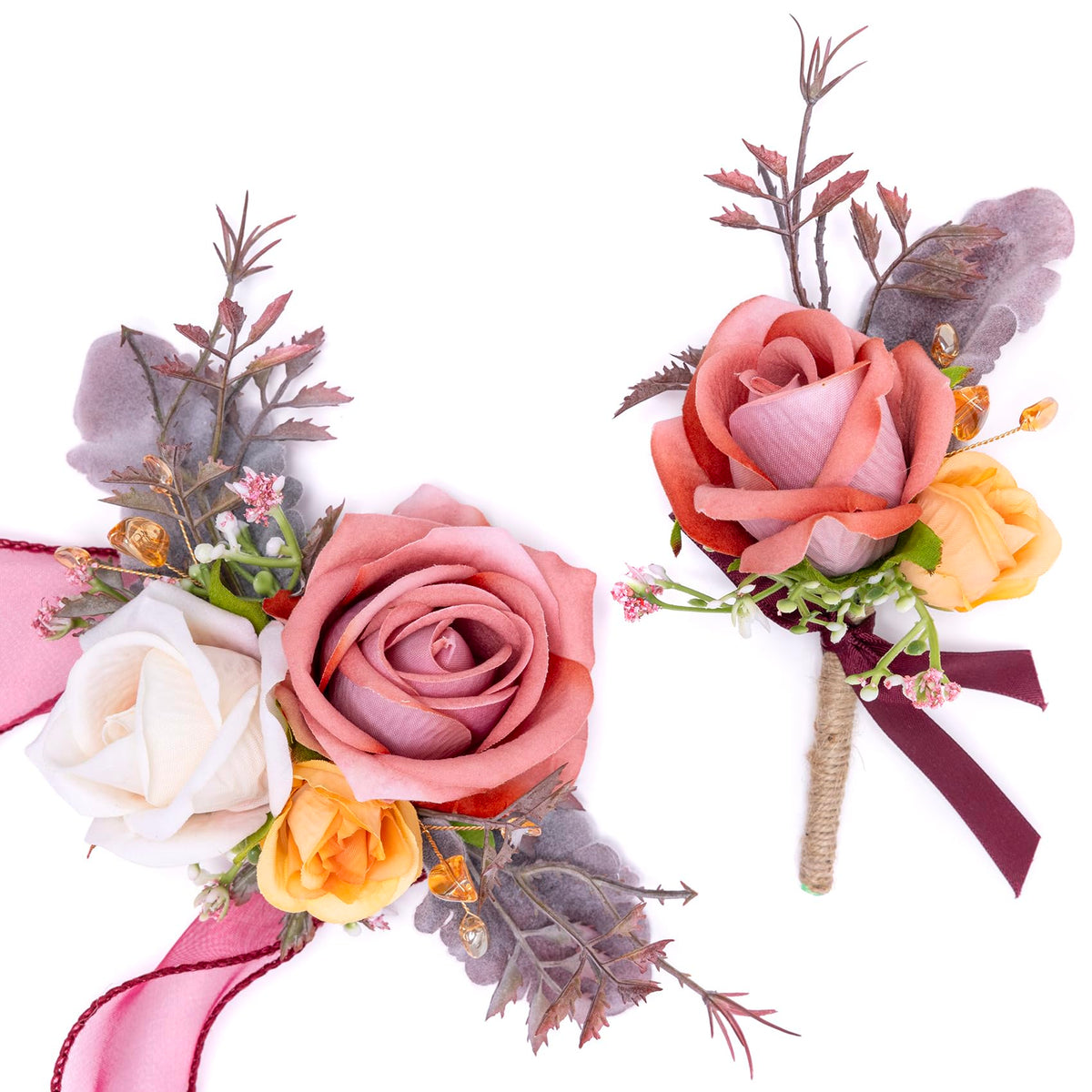 Fnize Pink Corsage and Boutonniere Set for Prom Homecoming Wedding Flower