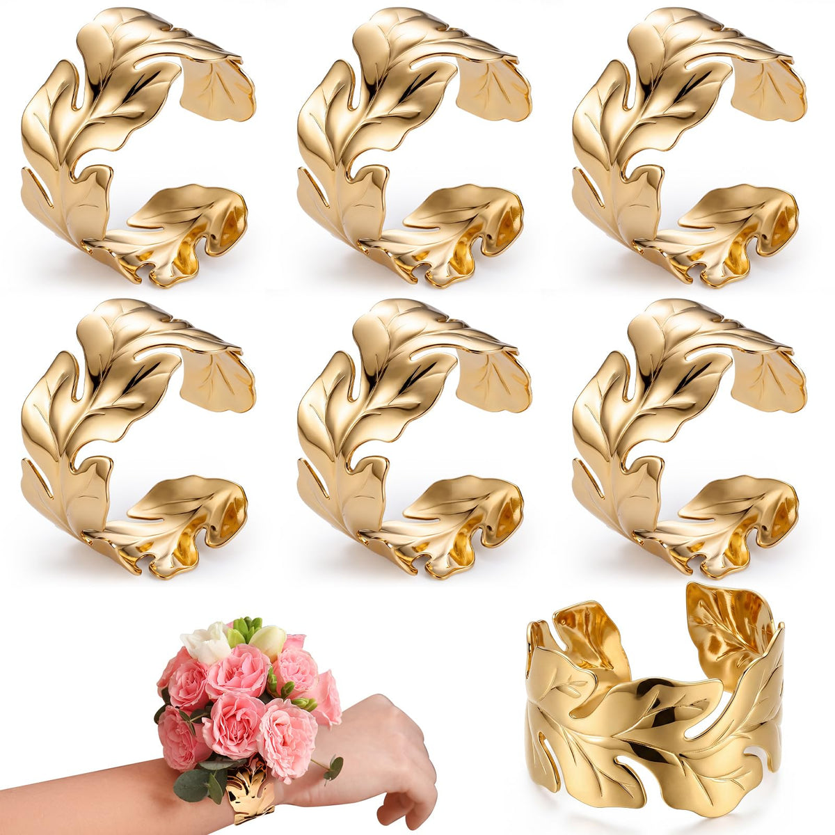 Liliaafar 6 Pcs Gold Corsage Wristlet Cuff Bracelets Women,Cuff